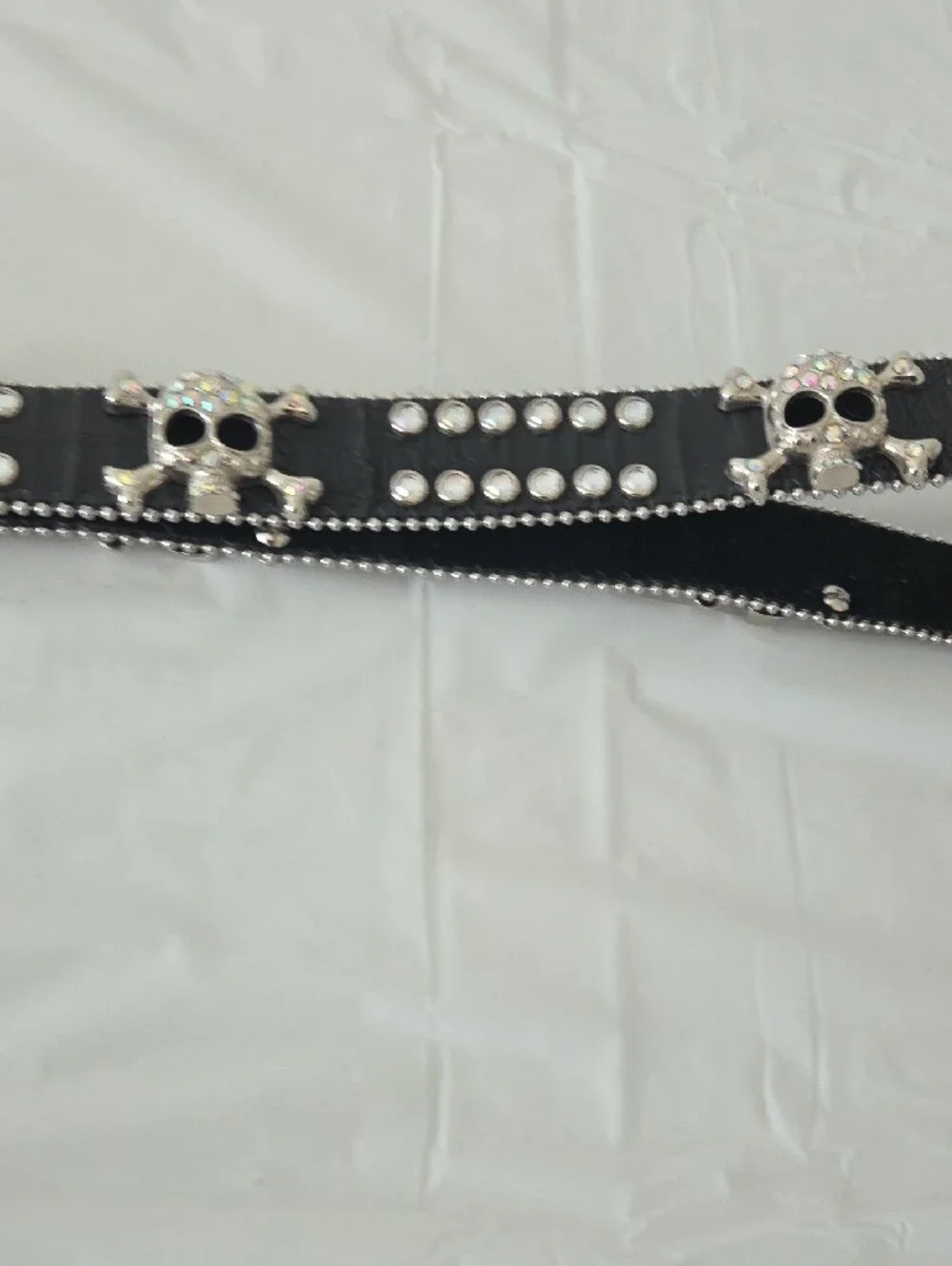 Skull Cluster Rhinestone Belt Buckle on Black Studded Belt